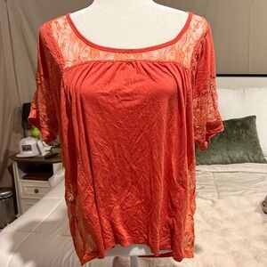 Daytrip Women's Lace Accent Blouse - Orange